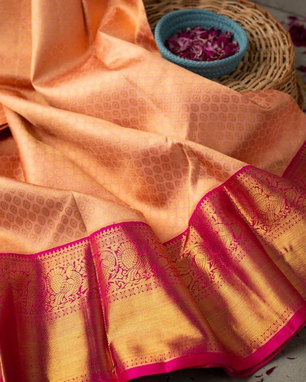 Sharvika – Ranimor Banarasi Silk Saree with Pink Zari Weaving Border