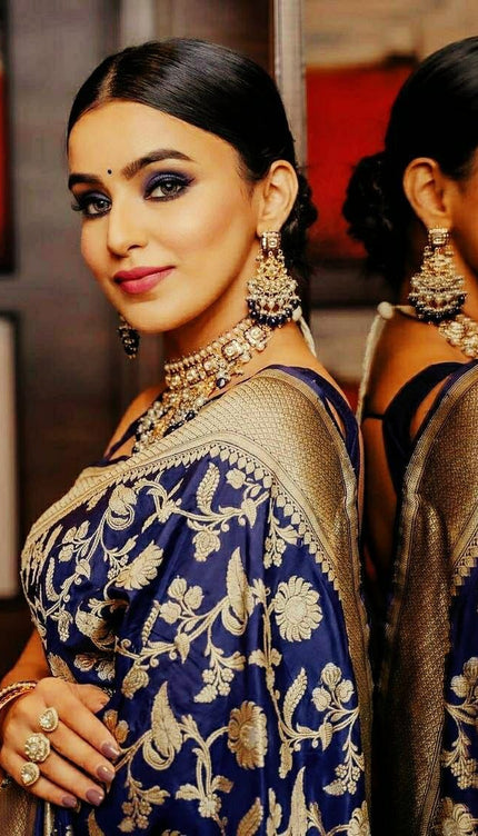 Rasbai - Blue Banarasi Silk Saree with Jacquard Gold Woven Work