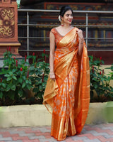 Shravya - Orange Soft Banarasi Silk Saree with Golden Jacquard Weaving