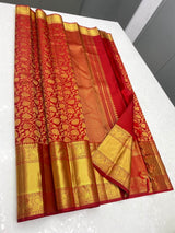 Rajshree - Red Kanjivaram Silk Saree with Jacquard Golden Zari Work