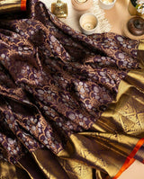 Kaushiki – Wine Banarasi Silk Saree with Intricate Jacquard Floral Weave