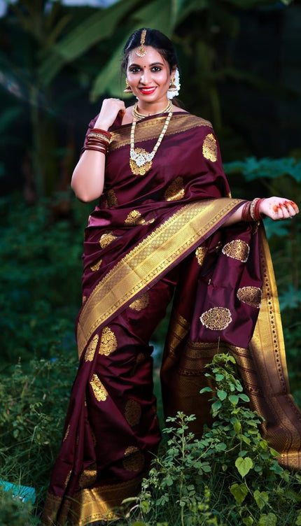 Vanshika – Maroon Soft Banarasi Silk Saree with Jacquard Weaving