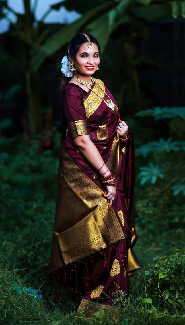 Vanshika – Maroon Soft Banarasi Silk Saree with Jacquard Weaving