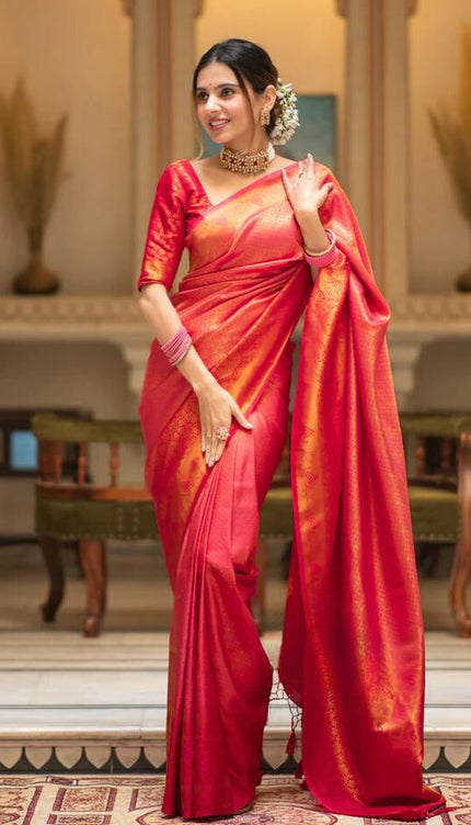 Carrot Red Premium Soft Banarasi Silk Saree