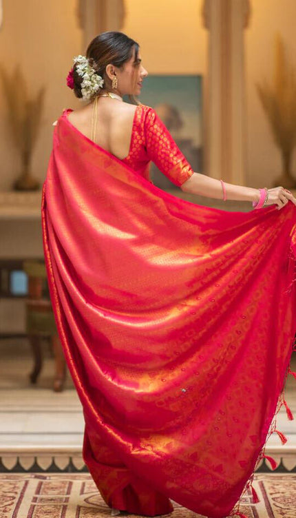 Carrot Red Premium Soft Banarasi Silk Saree