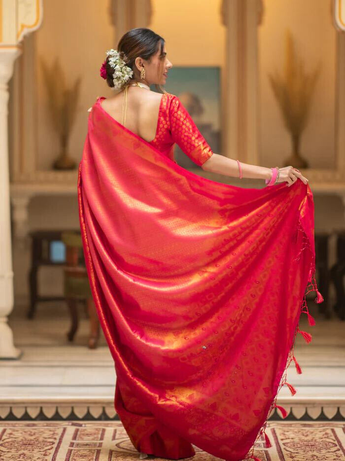 Carrot Red Premium Soft Banarasi Silk Saree