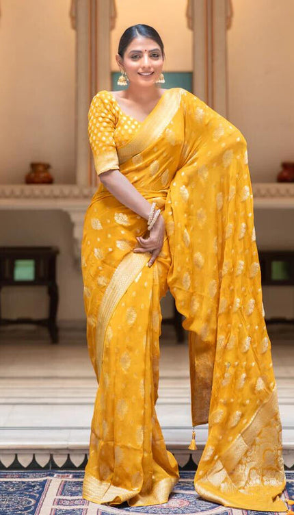 Hypnotic Yellow Soft Banarasi Silk Saree