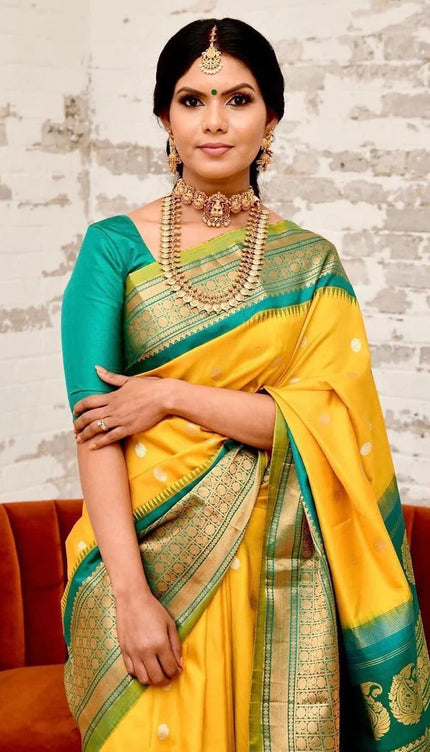 Rajkumari - Yellow Soft Banarasi Silk Saree with Jacquard Weaving