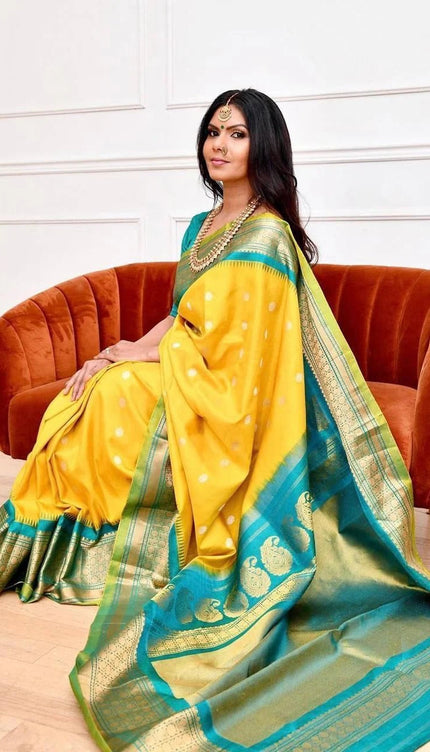 Rajkumari - Yellow Soft Banarasi Silk Saree with Jacquard Weaving