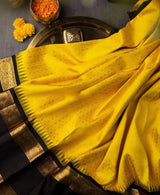 Sharvani – Yellow Soft Banarasi Silk Saree with Black Jacquard Blouse