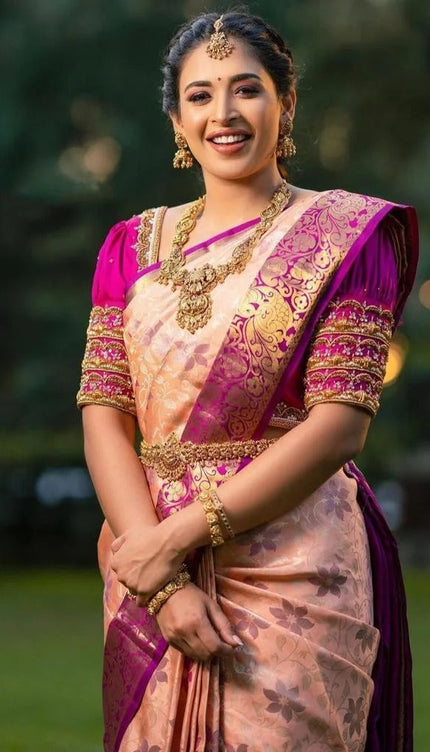 Maithili - Peach Soft Banarasi Silk Saree with Rich Jacquard Weave
