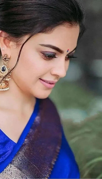 Nayira - Royal Blue Soft Silk Saree with Silver Zari Border and Matching Blouse