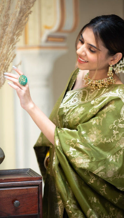 Nemesis Mehndi Soft Silk Saree