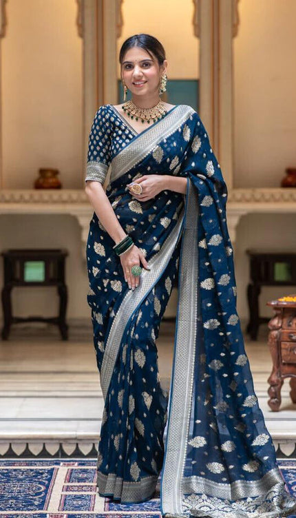 Midnight Blue Banarasi Silk Saree