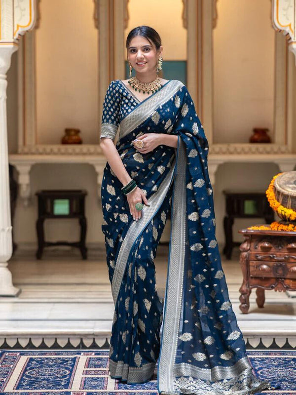 Midnight Blue Banarasi Silk Saree