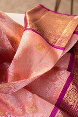 Bhagirathi – Pink Soft Banarasi Silk Saree with Jacquard Weave and Contrast Border