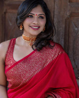 Nayira - Red Soft Silk Saree with Silver Zari Border and Matching Blouse