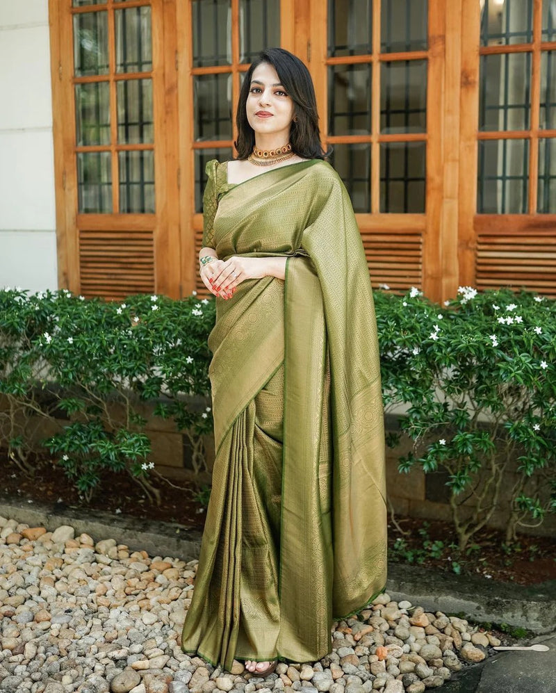 Padmika - Green Soft Silk Saree with Jacquard Border