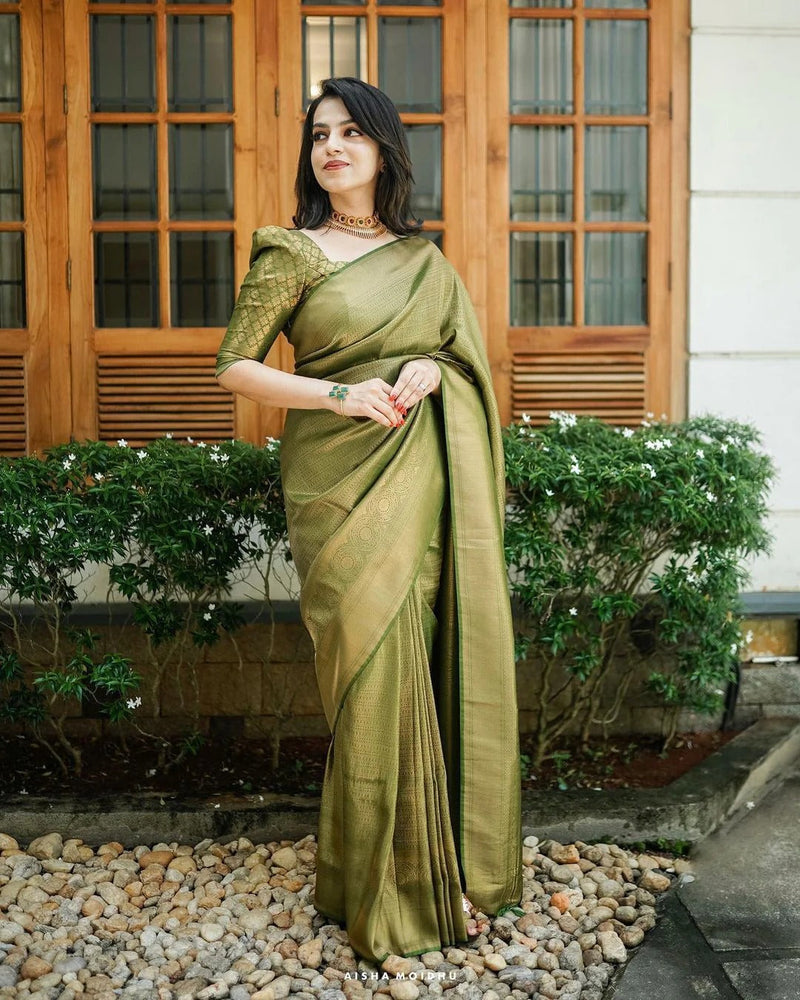 Padmika - Green Soft Silk Saree with Jacquard Border