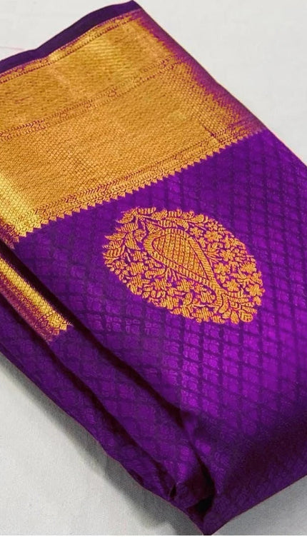 Meenal - Purple Soft Banarasi Silk Saree with Jacquard Weaving