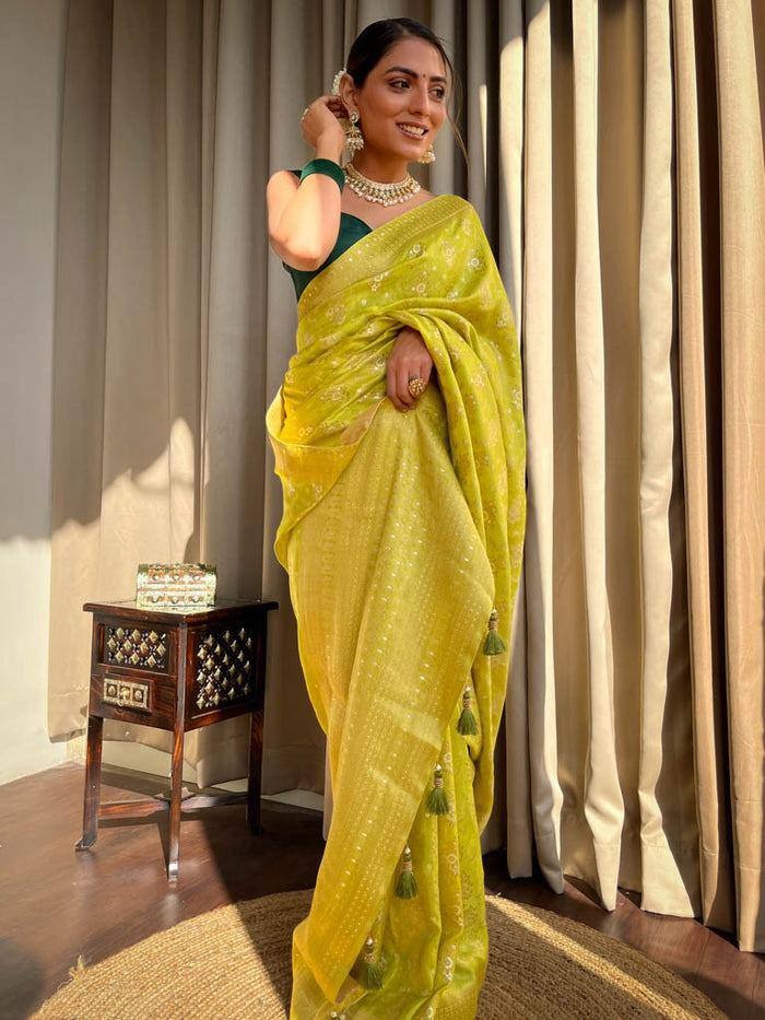 Jamsa Yellow Banarasi Silk Saree