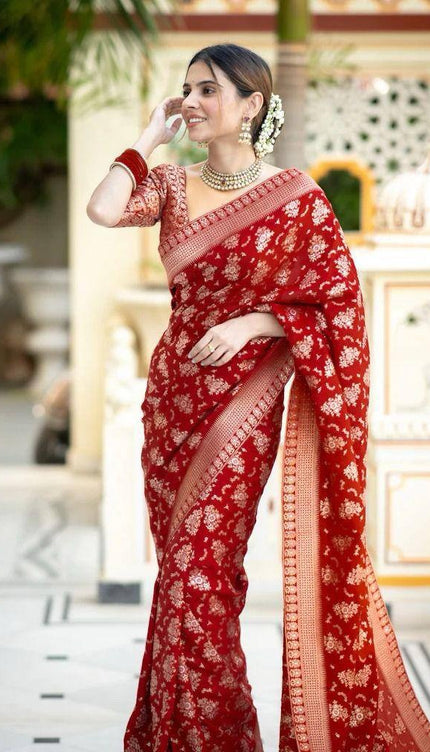 Jamsa Red Banarasi Silk Saree