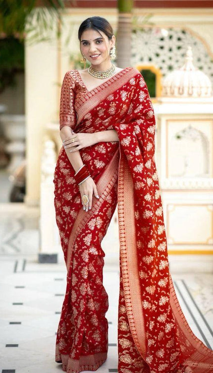 Jamsa Red Banarasi Silk Saree