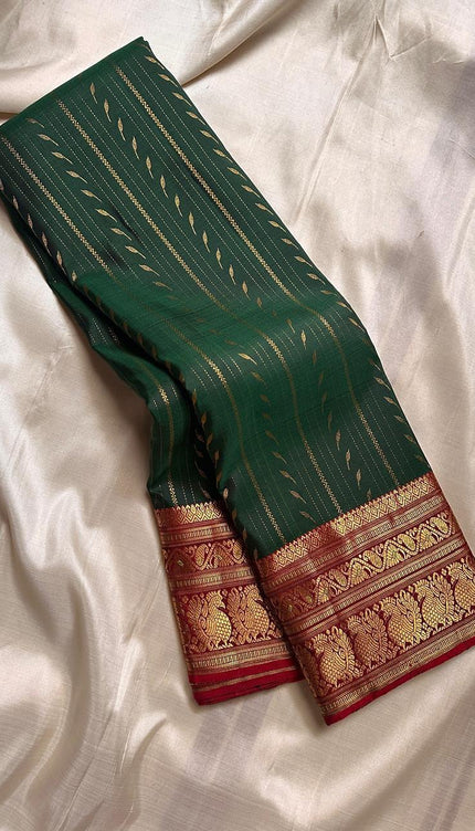 Vaishali – Banarasi Soft Silk Saree in Green & Maroon