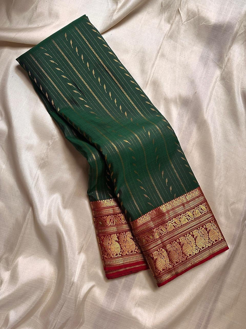 Vaishali – Banarasi Soft Silk Saree in Green & Maroon