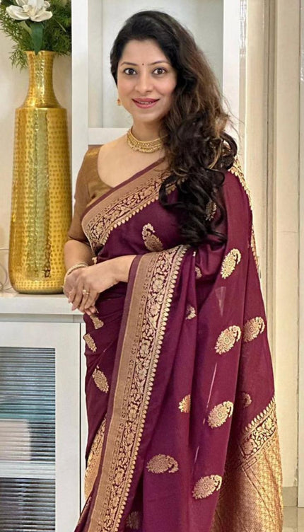 Bhavika – Banarasi Soft Silk Saree in Maroon