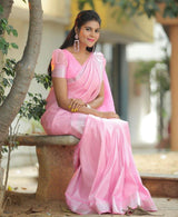 Light Pink Designer Pure Lichi Soft Silk Banarsi Saree Weaving