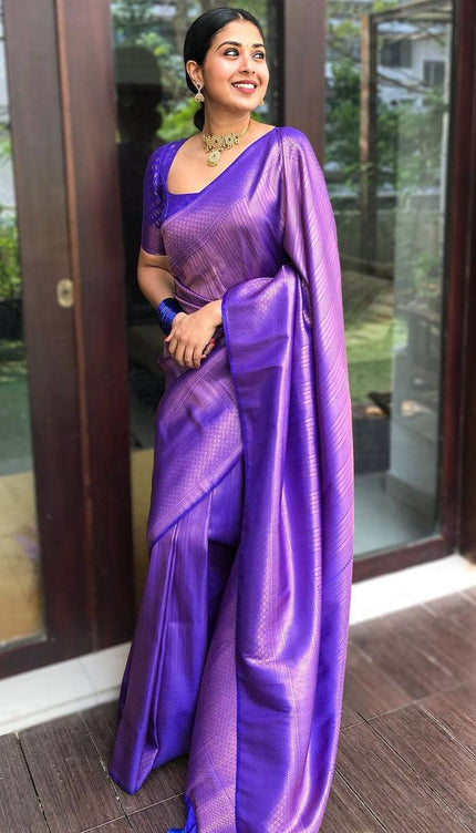 Dark Blue And Lichi Silk Saree