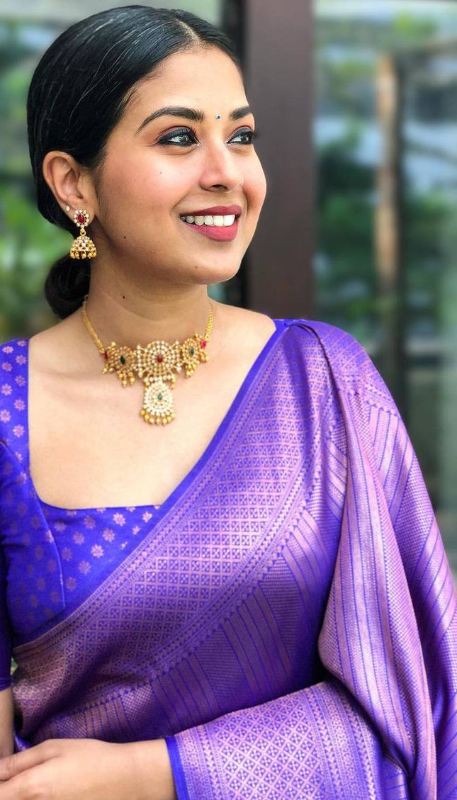 Dark Blue And Lichi Silk Saree