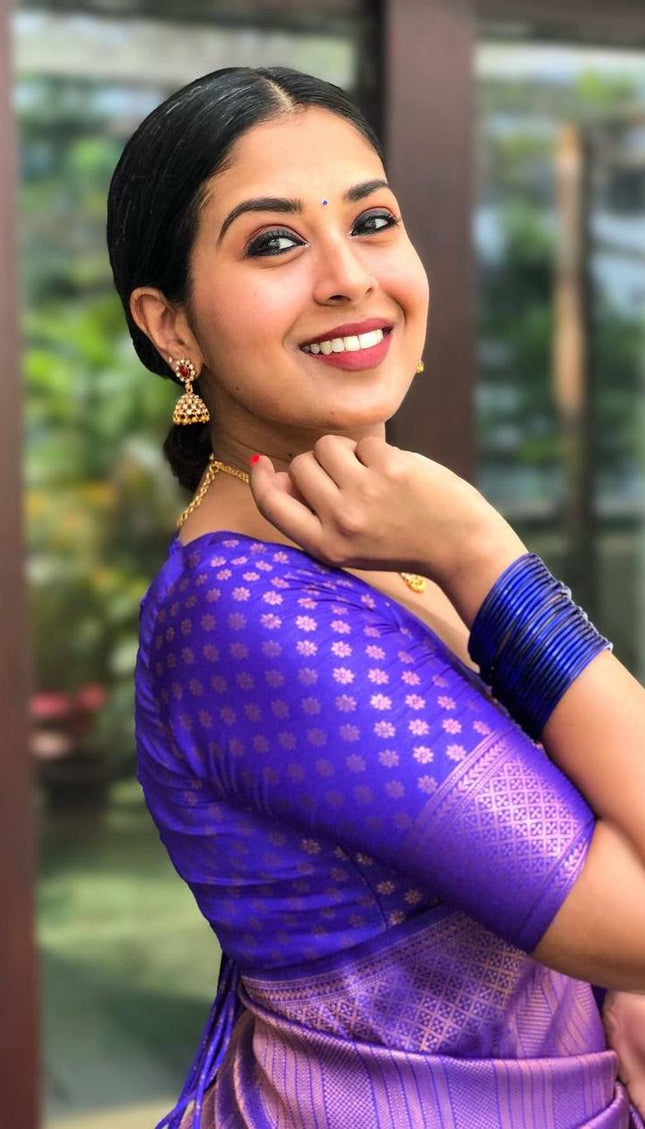Dark Blue And Lichi Silk Saree