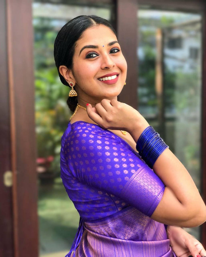 Dark Blue And Lichi Silk Saree