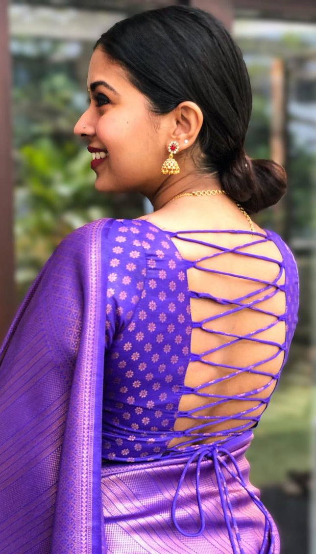Dark Blue And Lichi Silk Saree