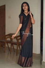 Black Saree With Copper Zari Designer Exclusive Soft Lichi Silk .