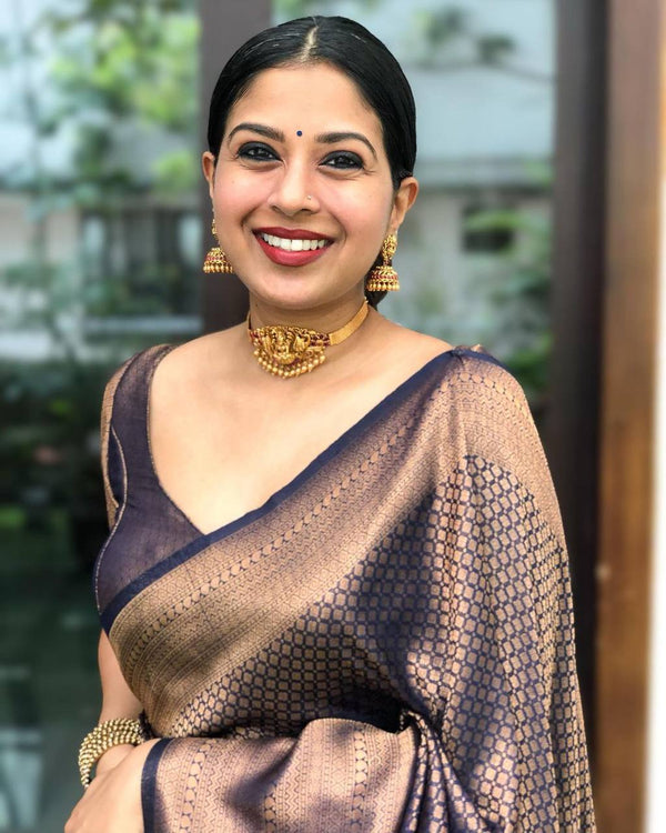 English Walnut Purple Zari Woven Lichi Silk Saree