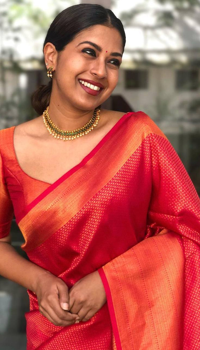 Rose Red Traditional Lichi Silk Saree With Weaving Work