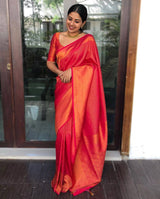 Rose Red Traditional Lichi Silk Saree With Weaving Work