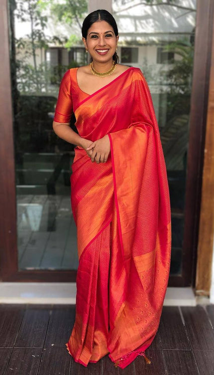 Rose Red Traditional Lichi Silk Saree With Weaving Work