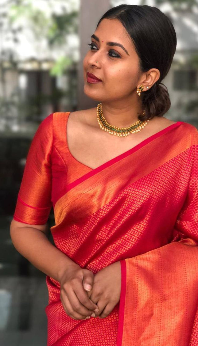 Rose Red Traditional Lichi Silk Saree With Weaving Work