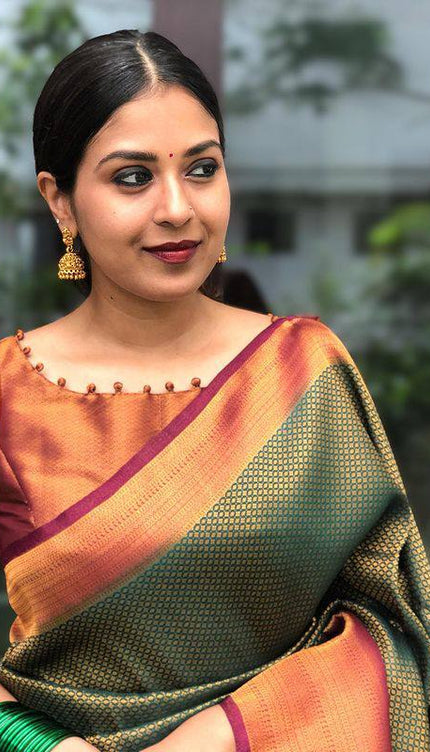 Red With Maroon Combition Copper Zari Weaving Lichi Silk  Saree