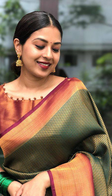 Red With Maroon Combition Copper Zari Weaving Lichi Silk  Saree
