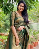 Mitera Green Woven Designer Party Wear Soft Silk  Lichi Silk Saree .