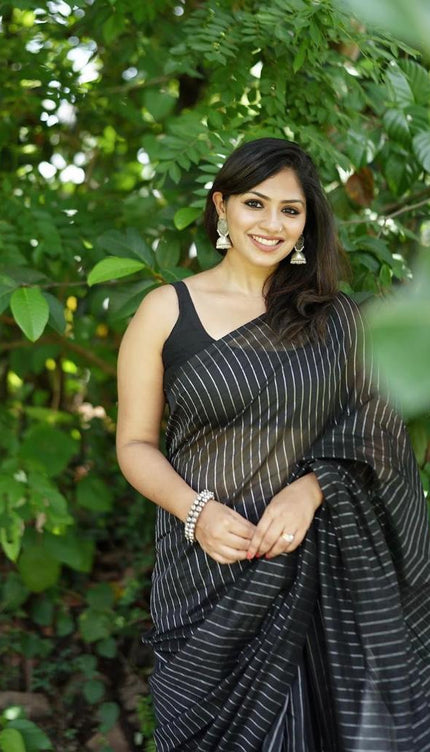 Black Banarasi Soft Silk Saree With Weaving Work