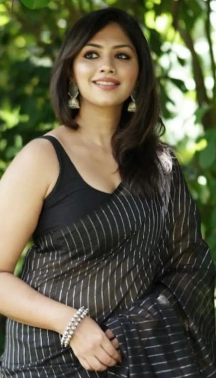 Black Banarasi Soft Silk Saree With Weaving Work