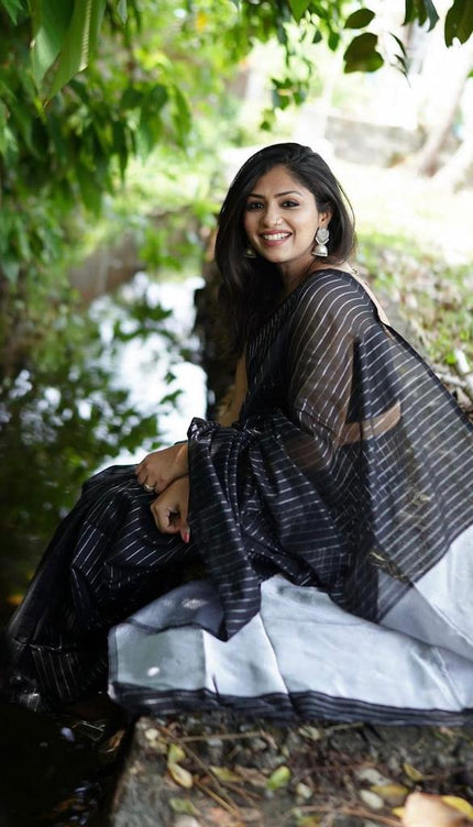 Black Banarasi Soft Silk Saree With Weaving Work