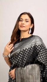 Black Woven Art Silk Saree