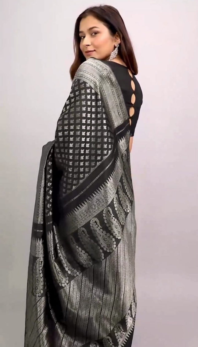 Black Woven Art Silk Saree